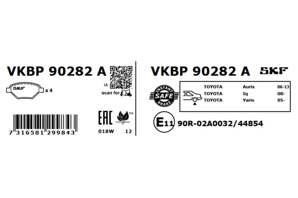 Jogo de 4 pastilhas de travão SKF ref. VKBP 90282 A